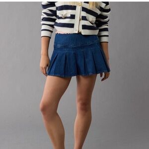 AE Denim Blue Pleated Mini Skort